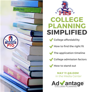 College Planning Simplified presented by Advantage College Planning - May 11 at 6:00 pm in the media center